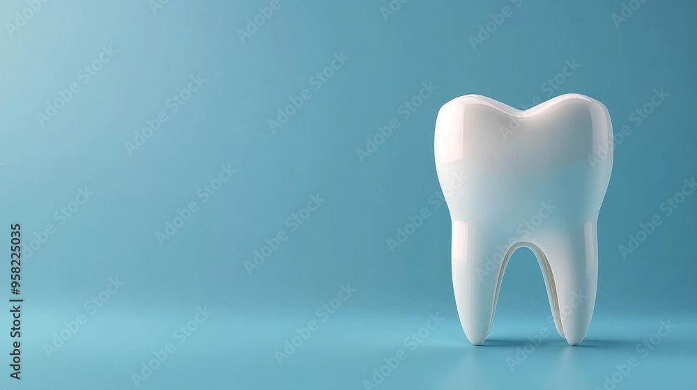 Healthy Clean White Tooth Model, Dental 3D Realistic Render on Blue Background, Oral Hygiene Symbol Healthy Clean White Tooth Model, Dental 3D Realistic Render on Blue Background, Oral Hygiene Symbol