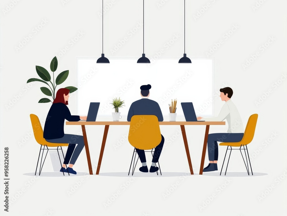 Virtual whiteboard collaboration, diverse team working from home, flat design illustration Virtual whiteboard collaboration, diverse team working from home, flat design illustration