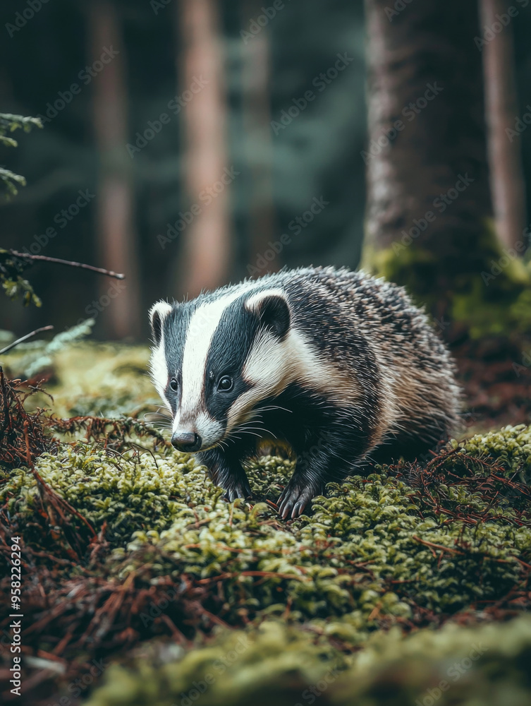Obraz premium A small brown and black animal with a black nose and black and white stripes