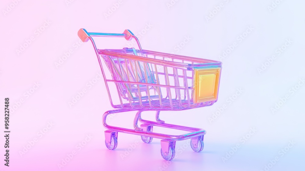 Holographic Shopping Cart on a Pink and Blue Gradient Background Holographic Shopping Cart on a Pink and Blue Gradient Background
