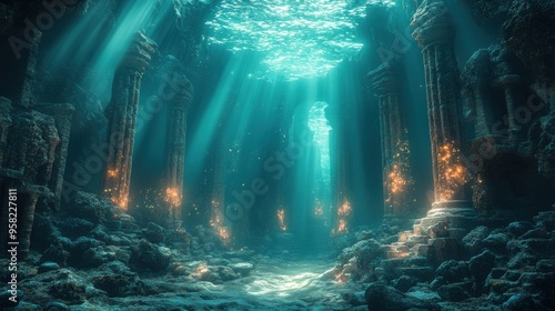 Sunbeams Illuminating Underwater Ruins photo