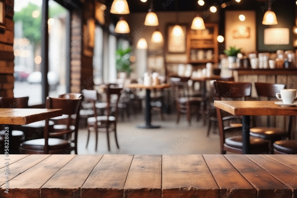 Antique wooden tables and chairs set the scene in a cozy, vintage-style cafe interior Antique wooden tables and chairs set the scene in a cozy, vintage-style cafe interior