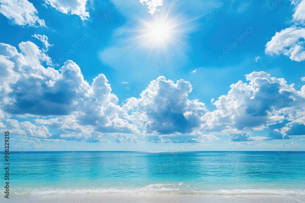 Panorama of clear sky background for summer vacation concept at ocean and summer sea water with sunlight of beautiful cloudy sky , ai Panorama of clear sky background for summer vacation concept at ocean and summer sea water with sunlight of beautiful cloudy sky , ai
