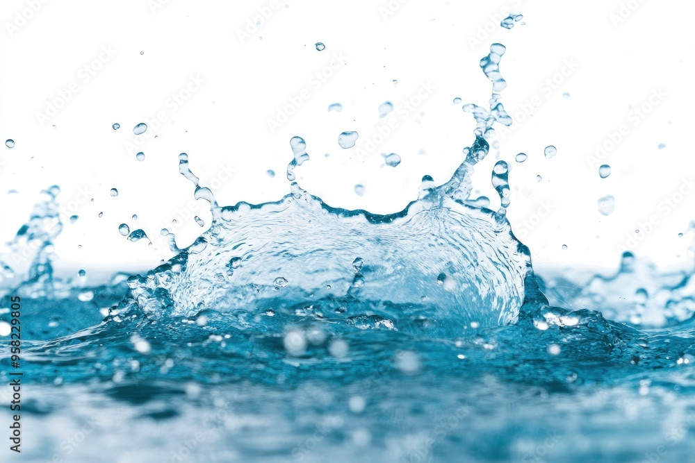 splashing blue water on white background - wide water splash , ai splashing blue water on white background - wide water splash , ai