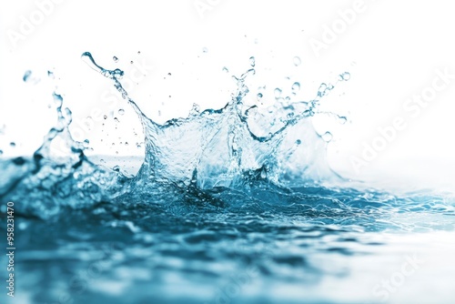 splashing blue water on white background - wide water splash , ai