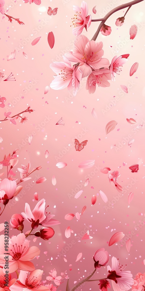 Pink cherry blossoms falling Pink cherry blossoms falling