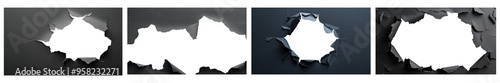 Collection of sheets of black paper with a hole and copy space isolated on transparent background. 