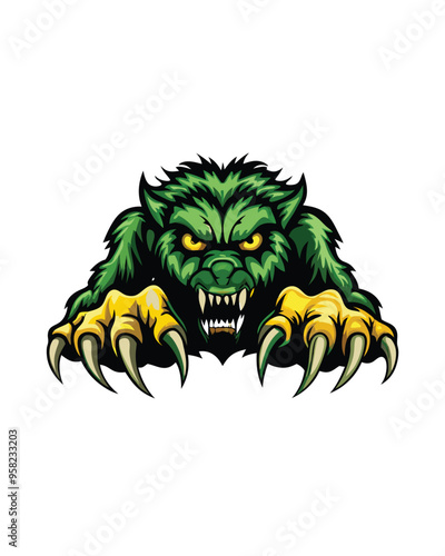 A furry green monster with large claws.
