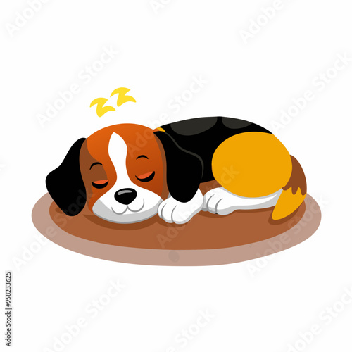 Cute puppy sleeping soundly on a mat with a peaceful expression on a white background