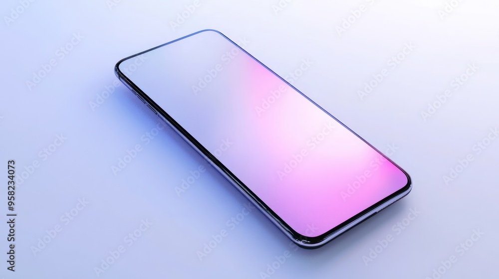 Smartphone with Pink and Purple Gradient Screen on a White Background Smartphone with Pink and Purple Gradient Screen on a White Background