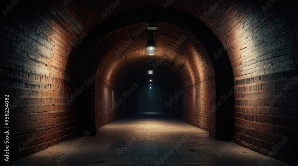 a Dark Brick Long tunnel with a light at the end a Dark Brick Long tunnel with a light at the end