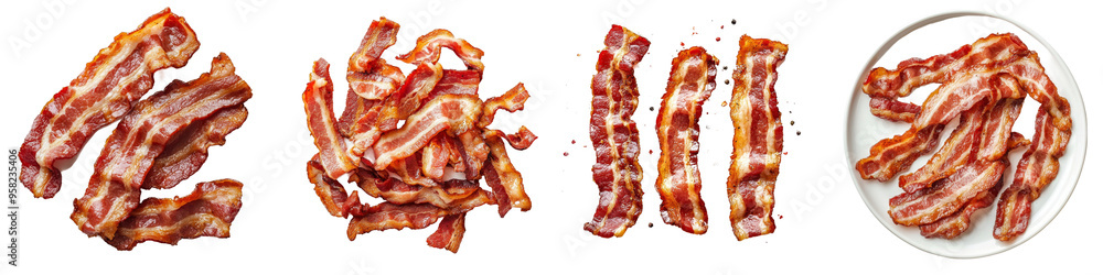 Full-length bacon view on a transparency background Full-length bacon view on a transparency background