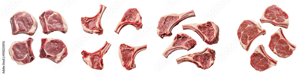 Obraz premium Top view of pork chops on a transparency background
