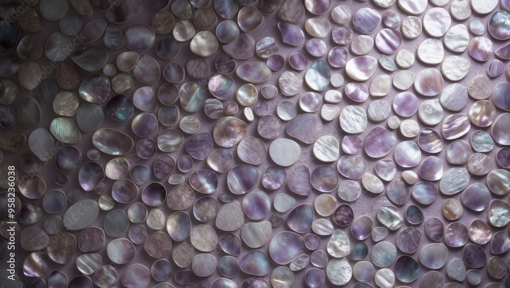 Vibrant shell fragments form an intricate mosaic on a decorative background Vibrant shell fragments form an intricate mosaic on a decorative background