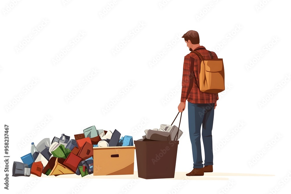 A man is pulling a cart full of books and other items A man is pulling a cart full of books and other items