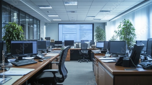 A forensic accounting office where professionals use digital forensics tools to analyze fraudulent transactions, screens displaying complex financial data, meticulous and focused setting