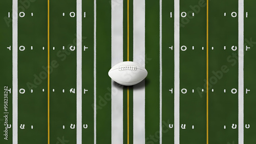 An Image of a Football Field Seen from Above with a Single Football at the Center (Football Player). photo