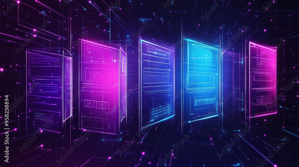 Networking File Generation Ui Abstract network grid with files and folders, futuristic software ...