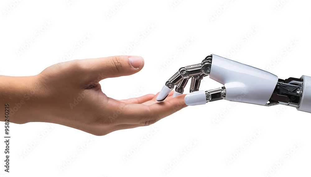 robot hand interacts with human hand isolated on transparent background, png robot hand and human hand cutout robot hand interacts with human hand isolated on transparent background, png robot hand and human hand cutout