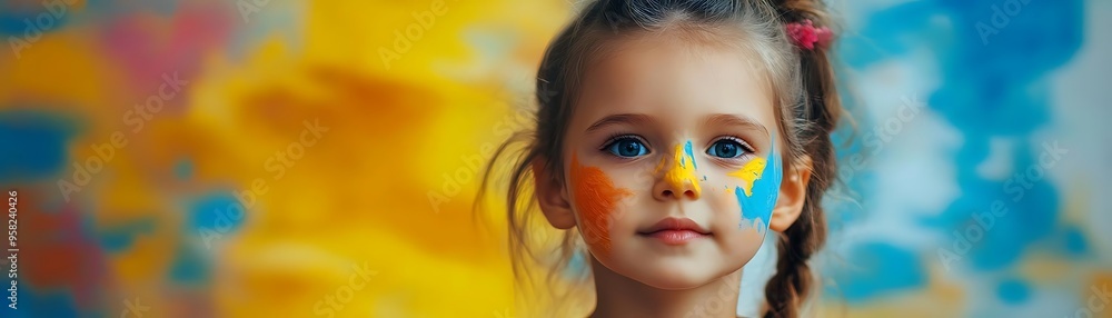Portrait of a Young Girl with Paint on Her Face - Photo Portrait of a Young Girl with Paint on Her Face - Photo