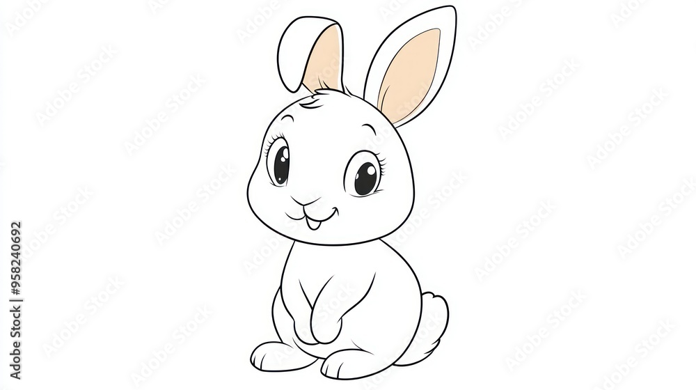 Cute Cartoon White Rabbit with Big Eyes and a Smile Cute Cartoon White Rabbit with Big Eyes and a Smile