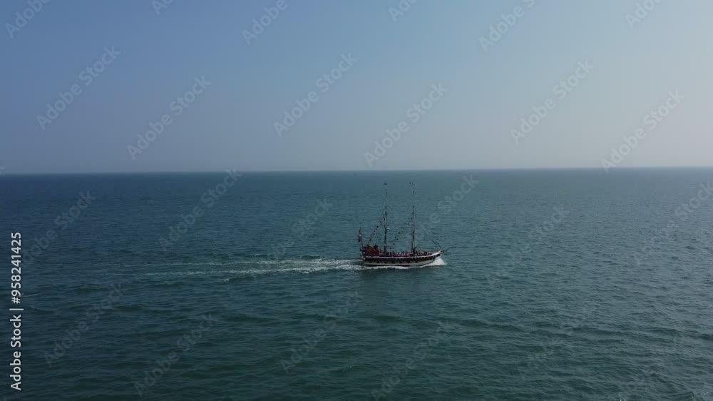 UK seaside pirate ship on the north sea. Filmed Whitby. UK UK seaside pirate ship on the north sea. Filmed Whitby. UK