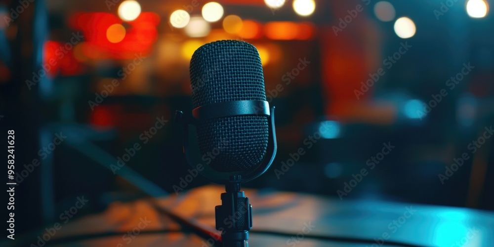 Stylish Black Microphone on a Table Stylish Black Microphone on a Table