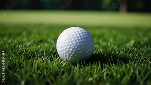 A golf ball is sitting on a green grass field