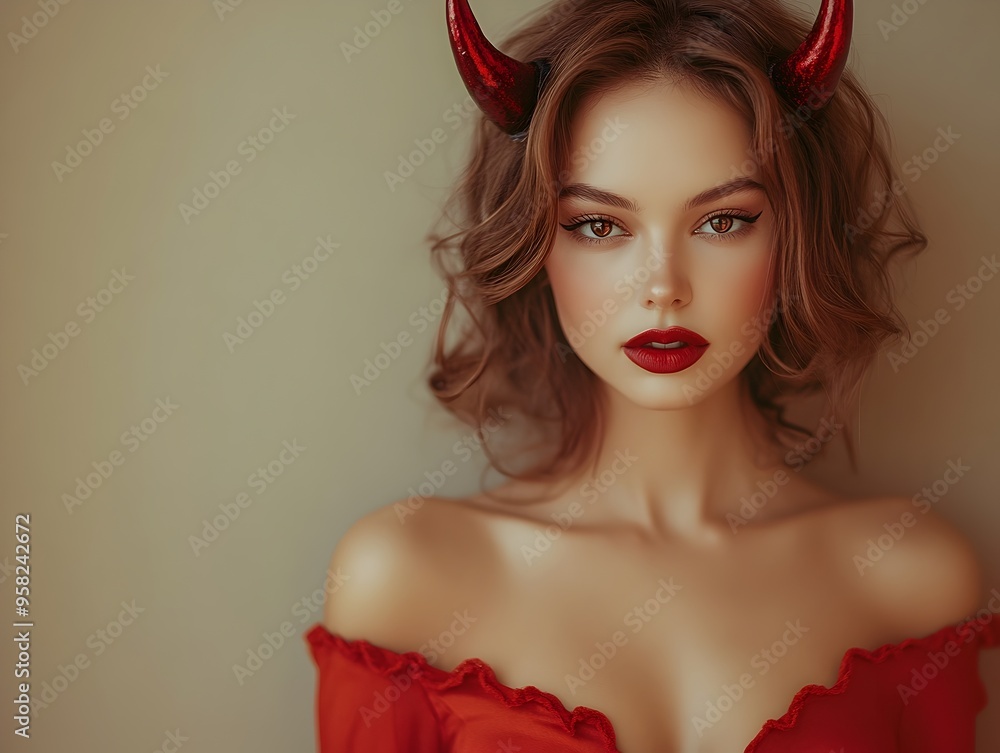 Captivating Devil Inspired Portrait of a Stunning Woman in Red Captivating Devil Inspired Portrait of a Stunning Woman in Red