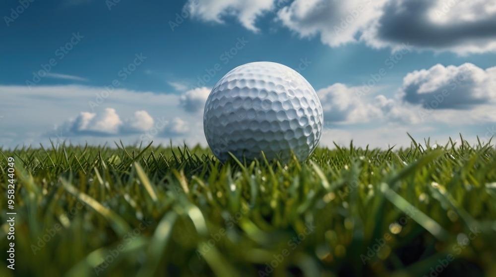 A golf ball is sitting on a green grass field A golf ball is sitting on a green grass field
