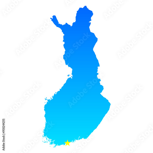 Map of Finland with its capital Helsinki in professional blue style