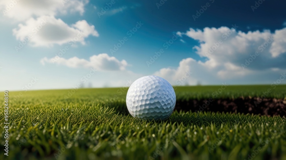 A golf ball is sitting on a green grass field A golf ball is sitting on a green grass field