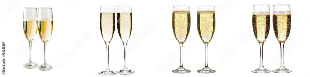 On transparent background, a champagne toast is being made On transparent background, a champagne toast is being made