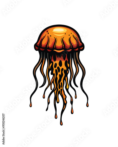 An orange jelly-like monster with tentacles, its body pulsing with a strange energy.