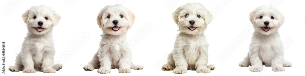 Small pet teddy dog Maltese poodle puppy smiling brown and white isolated Small pet teddy dog Maltese poodle puppy smiling brown and white isolated