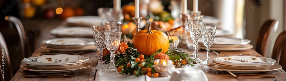 Elegant Thanksgiving Table Setting with Handwritten Place Cards and Autumn Decor Elegant Thanksgiving Table Setting with Handwritten Place Cards and Autumn Decor