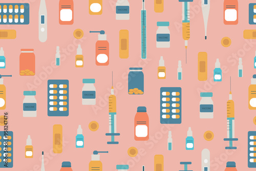 Medical set, seamless pattern, vector. Healthcare vector illustration. Vector illustration