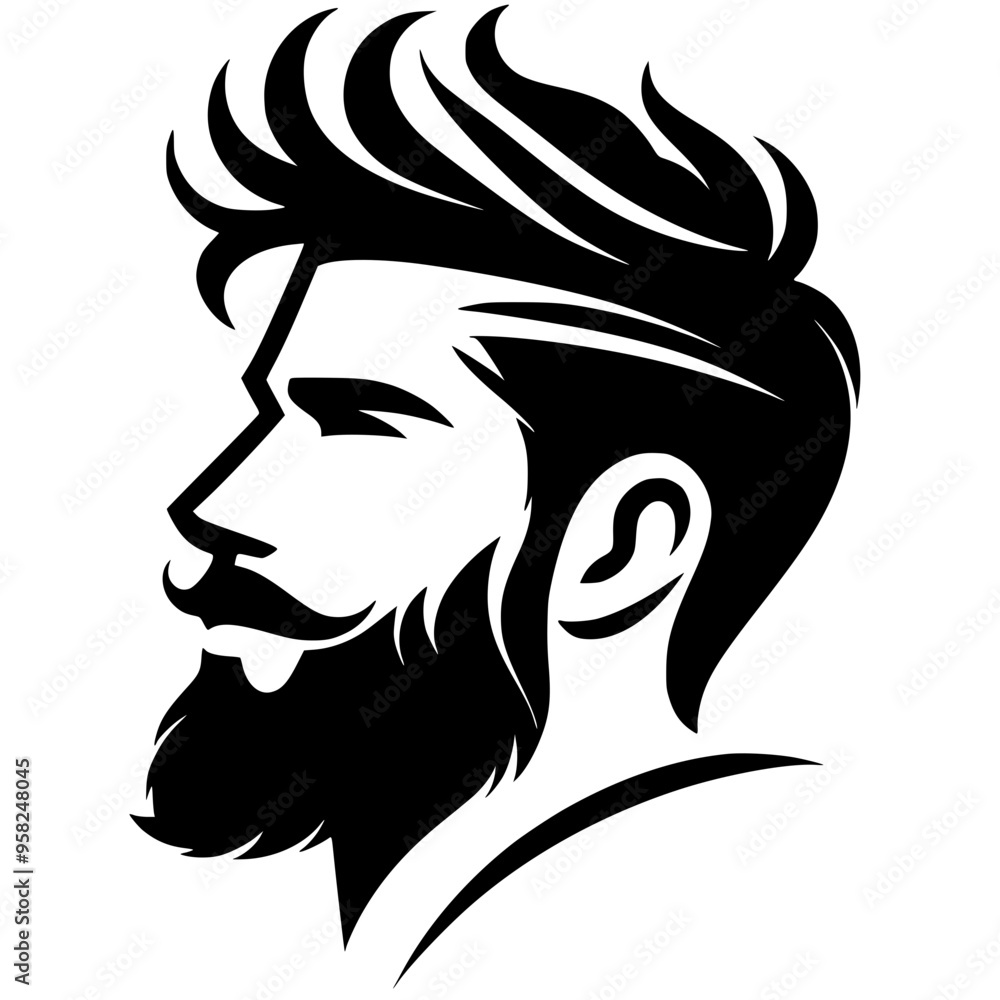 Silhouette of stylish men's haircut and beard Silhouette of stylish men's haircut and beard
