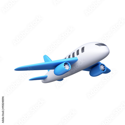 3d airplane icon in cartoon style.