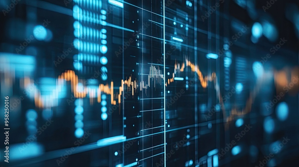 Business graph lines and data points on a digital screen, with plenty of copy space on the left. Business graph lines and data points on a digital screen, with plenty of copy space on the left.