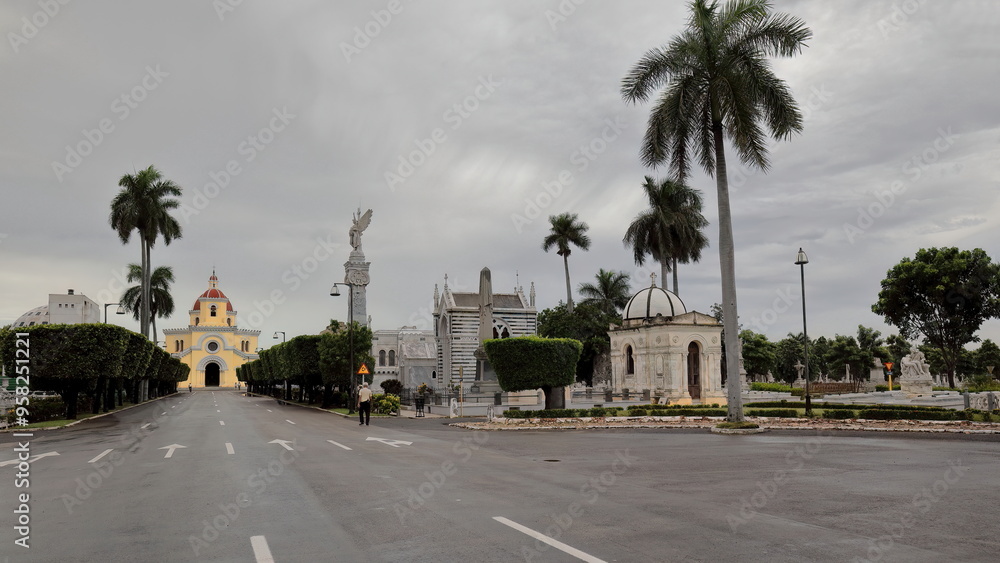 Pantheons on the west side-Avenida Cristobal Colon Avenue leading to the Capilla Central Chapel, in the Cementerio de Colon Cemetery. Havana-Cuba-088 Pantheons on the west side-Avenida Cristobal Colon Avenue leading to the Capilla Central Chapel, in the Cementerio de Colon Cemetery. Havana-Cuba-088