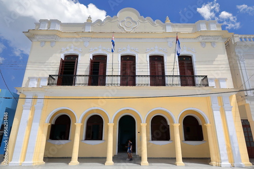 Arcaded entrance of the Poder Popular Municipal-Town Hall building in eclectic colonial style facing the Parque Cespedes Park. Bayamo-Cuba-378 photo