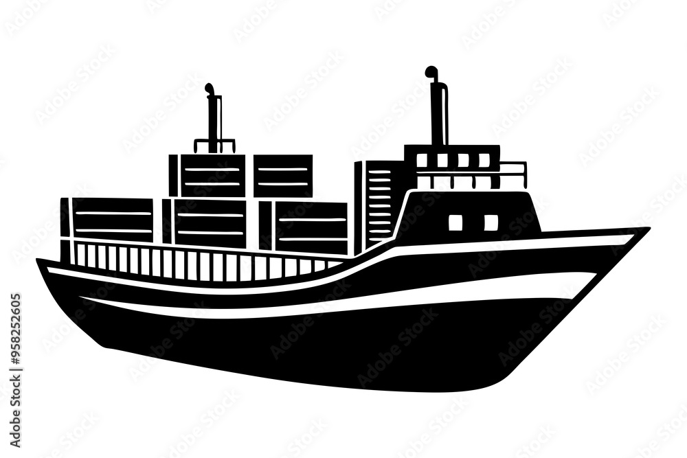 Cargo and passenger vessels icon set. Cargo and passenger ships silhouette on white. Vector illustration