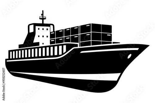 Cargo and passenger vessels icon set. Cargo and passenger ships silhouette on white. Vector illustration