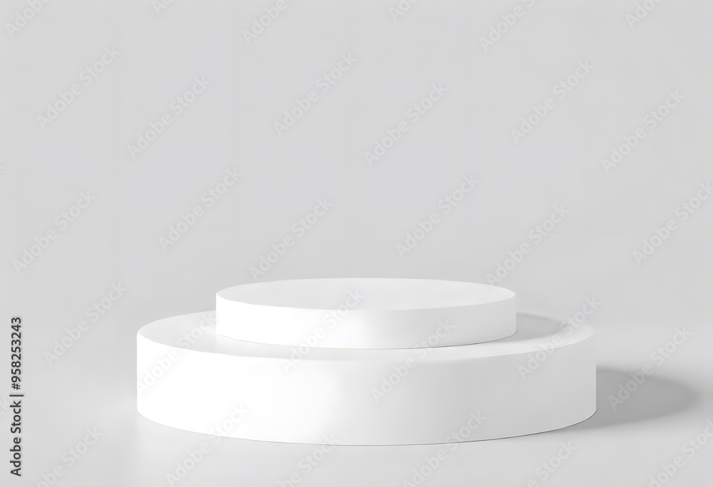 A white round pedestal with a gold trim, placed on a plain white background A white round pedestal with a gold trim, placed on a plain white background