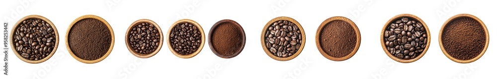 Fototapeta premium Isolated white background with ground coffee and beans