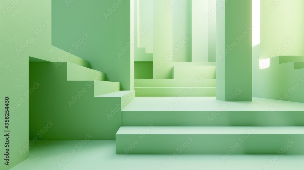 Fototapeta premium Green Geometry. Three-Dimensional Render of Green Geometric Background Design