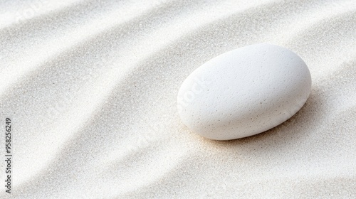 A solitary, smooth pebble on a pristine sand surface, representing natural minimalist simplicity.