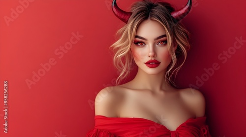 Captivating Devil Inspired Portrait of a Glamorous Woman in Red
