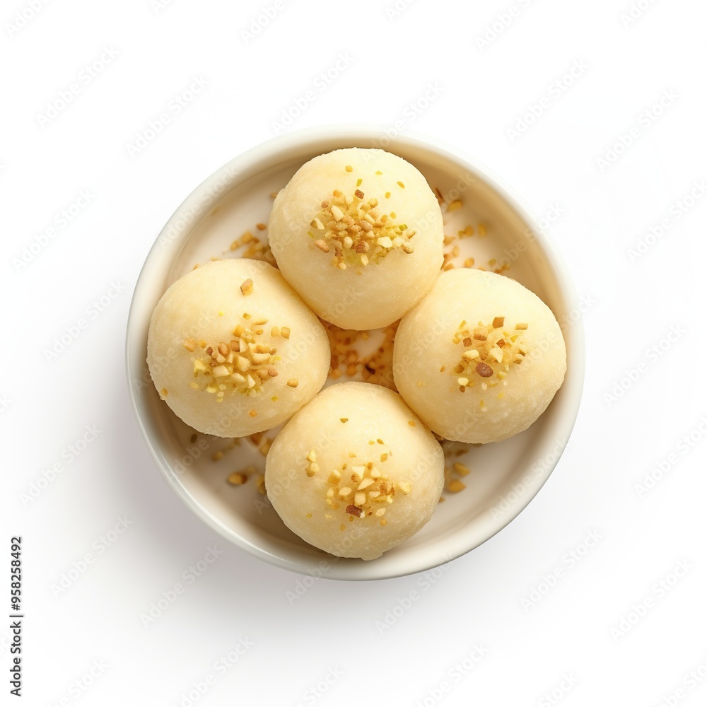Ladoo, indian sweet top view isolated on a white background Ladoo, indian sweet top view isolated on a white background
